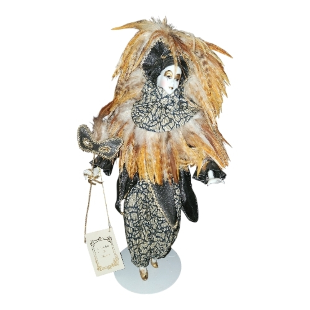 Elegant Masquerade Doll with Feathers NWT